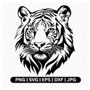 Tiger Face Digital Art, Vector Graphic, SVG, PNG, Animal Clipart, Silhouette, Cricut, Instant Download, Wild Animal Design