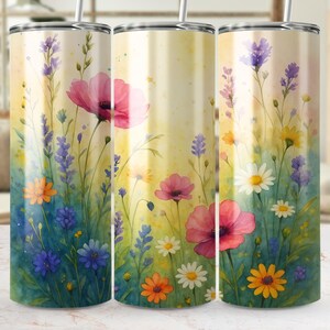 Watercolor Floral 20oz Skinny Tumbler Wrap, Flower Digital Download, Straight and Tapered Tumbler Design, Sublimation PNG