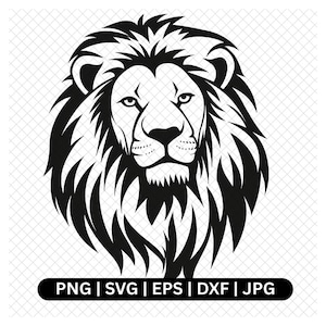 ライオンヘッドベクター、デジタルSVG、ライオングラフィック、ライオンシルエット、クリカット、インスタントダウンロード、ライオンクリップアート、png、eps、dxf、jpg