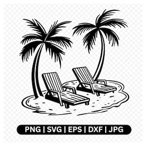 Strand svg, Sommer svg, Palmen svg, Liegestuhl svg, Urlaub svg, Strand Clipart, Tropisch svg, Schnittdateien für Cricut, Silhouette