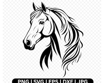 Horse Head Digital Vector Graphic, Animal Silhouette Art, Equestrian Design, svg png eps dxf jpg, Instant Download, Horse Lover Gift