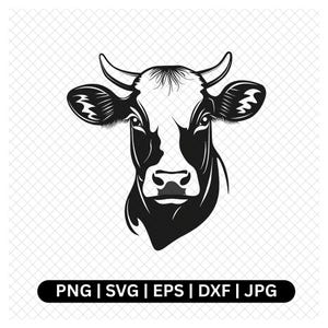 Cow Head Clipart, Farm Animal SVG, Bovine PNG, Dairy Cow Vector, Cattle EPS, Cricut Cut File, Silhouette Cut File, Digital Download