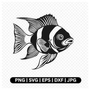 Fish Digital Vector, Angelfish Clipart, Tropical Fish SVG, Fish Silhouette, Digital Download, Aquarium Fish Art, DIY Crafts, Cricut