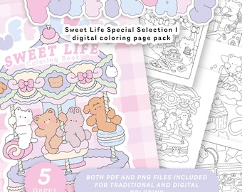 Süße Malseiten, sofortiger Download, digitale Malseiten, Kawaii, weiches Mädchen, Kokette, Ästhetische Färbung, Original Illustration