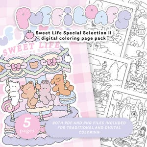 かわいいぬり絵、即時ダウンロード、デジタルぬり絵、かわいい、柔らかい女の子、コケット、美的ぬり絵、オリジナルイラスト