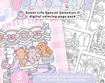 Kawaii Malseiten, sofortiger Download, digitale Malseiten, süßes, weiches Mädchen, kokett, Ästhetische Färbung, Originalillustrationen