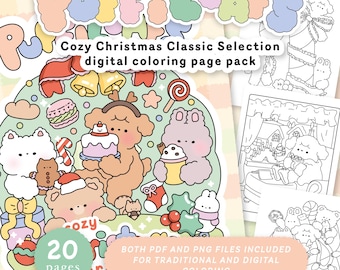 Christmas Digital Colouring Book, Cozy Christmas Instant Download, Procreate Coloring Pages, Kawaii, Puffiloafs