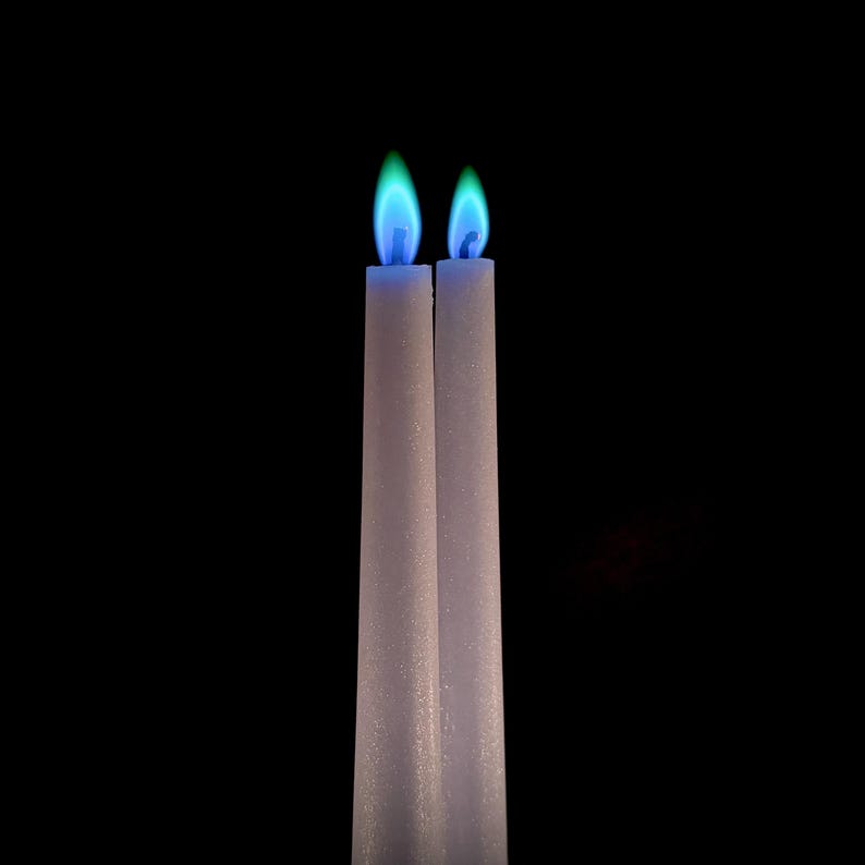 Aurora (Green Flame) Taper Candles - Real Flame Periwinkle