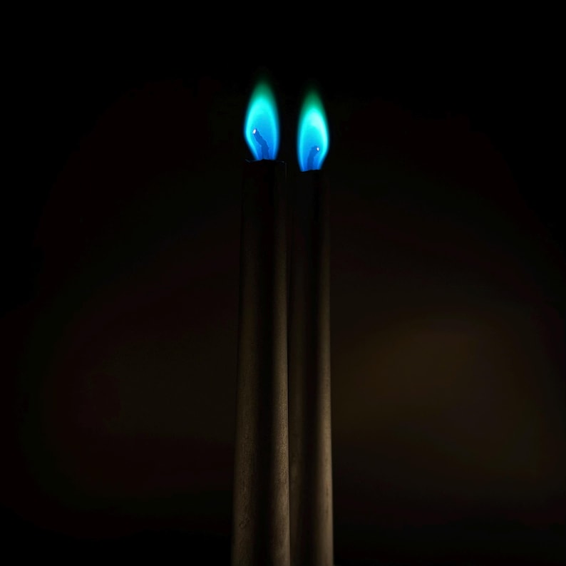 Aurora (Green Flame) Taper Candles - Real Flame Spell Black