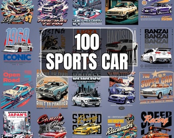 100 Sports Car T-Shirt Designs - High-Quality PNG Files | Trendy Urban Graphics | High-Quality Street Pack for T-Shirts, Hoodies