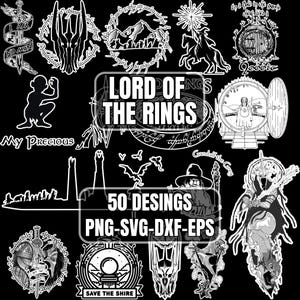 50 Lord of the Rings-Inspired Designs | Digital Bundle in Png, Svg, Eps, and Dxf