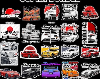 25 Toyota Supra T-Shirt Designs | JDM Car PNG Bundle | Japanese Sports Car Graphics for Sublimation & Print