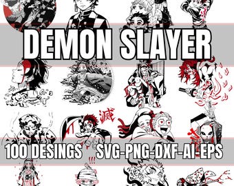 100 Demon Slayer Design Bundle (Svg, Png, Dxf, Eps, Ai) | Anime Cut Files for Cricut, Silhouette, DIY & Crafting Projects