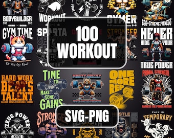 100 Unique Workout T-Shirt Designs – High-Quality PNG & SVG Files | Trendy Urban Graphics | High-Quality Street Pack for T-Shirts, Hoodies