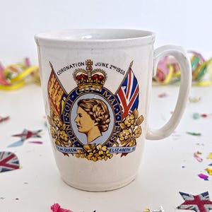1953 Queen Elizabeth II coronation vintage Ovaltine mug, a charming commemorative royal souvenir