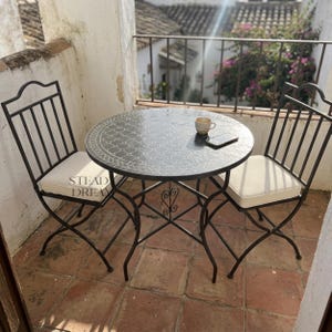 Black Mosaic Tile Table : Handmade Moroccan Zellij Design, Ceramic Outdoor Patio Decor