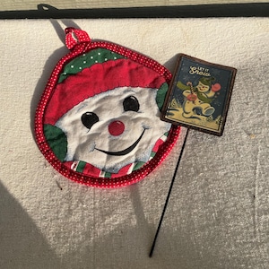 Vintage CHRISTMAS Retro SNOWMAN Potholder and Ornament pick stake Christmas decor