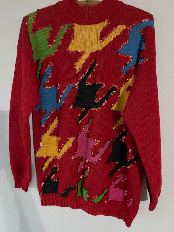 Vintage TUNIC Sweater //   Multi LIGHTNING Bling /