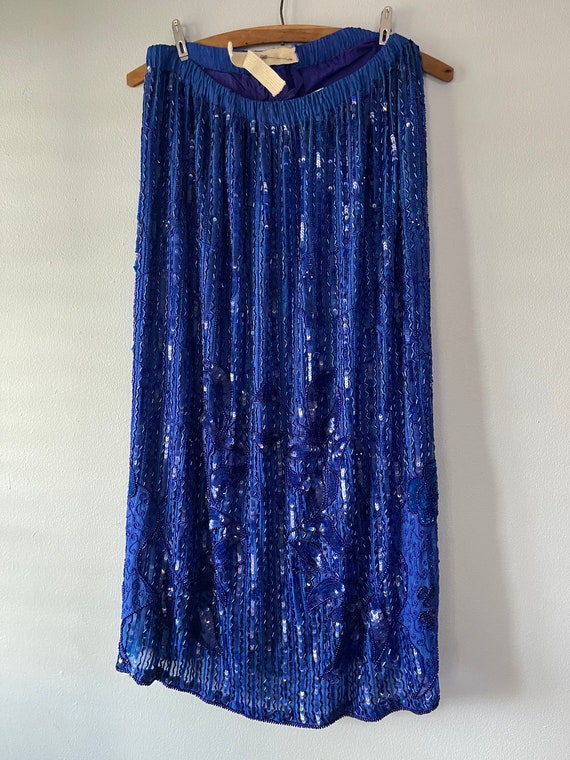GORGEOUS Vintage 80s Royal Blue SEQUIN Beaded FOR… - image 1