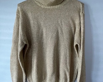 Very TRENDY Vintage 90s GOLD METALLIC Pullover Sweater Top Med to L