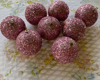 Vintage CHRISTMAS Lot of 8 PINK Sparkly ORNAMENTS