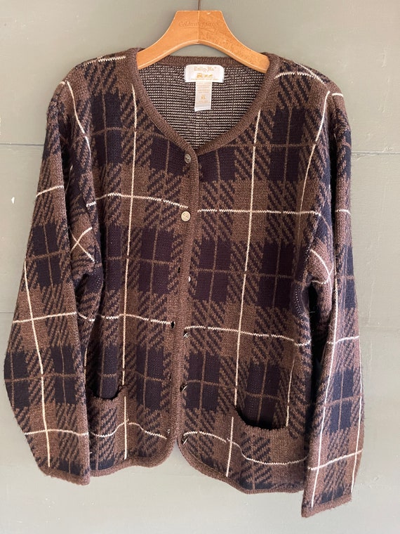 Vintage 80s PLAID Sweater CARDIGAN by Tally Ho Large Etsy