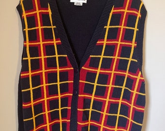 Vintage des années 90 JOAN LESLIE plaid pull débardeur grande taille