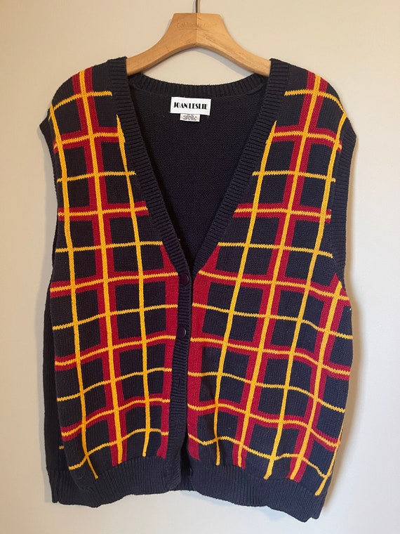 Vintage 90s JOAN LESLIE Plaid SWEATER Vest Top plu