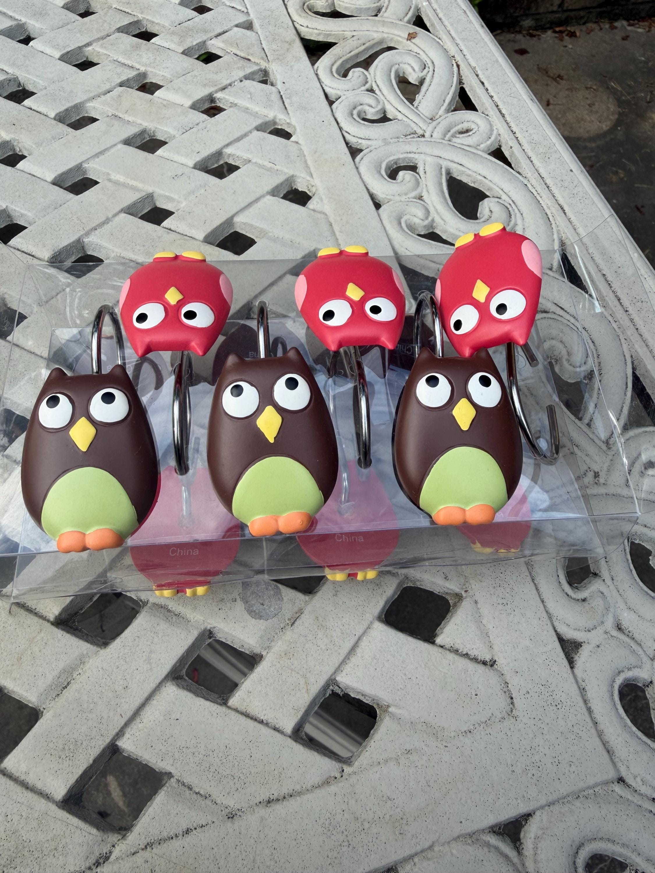 ADORABLE Lot of 12 OWL Shower Curtain Rings Hooks BATHROOM Decor