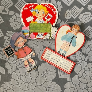 Vintage VALENTINES Lot of 4 CARDS Vintage GIRLS