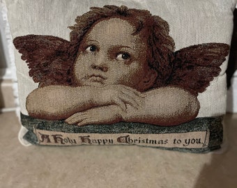 Vintage KERST Wandtapijt look ANGEL CHERUB Kerstkussen