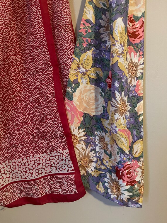 Vintage Lot of 2 SILK Rectangle SCARVES Dots and … - image 2