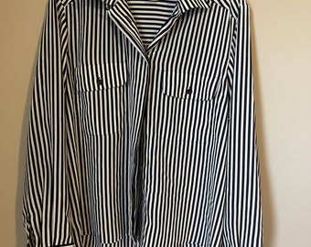 Vintage STRIPED Polyester BLOUSE By NOTATIONS Medium