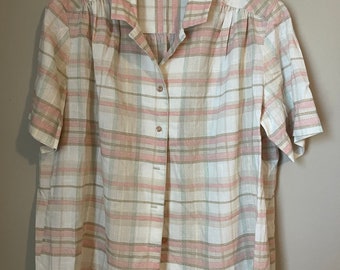 Vintage 80s Plaid BLOUSE Extra large