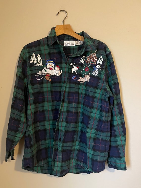 Cute Vintage PLAID Holiday SHIRT Top with DOGS Sma