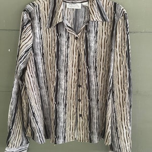 Vintage 90er Jahre GESTREIFT Polyester BLUSE TOP Large