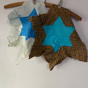 Vintage 60s LOT of 2 STAR Shaped QUILT Top Scrap Pieces