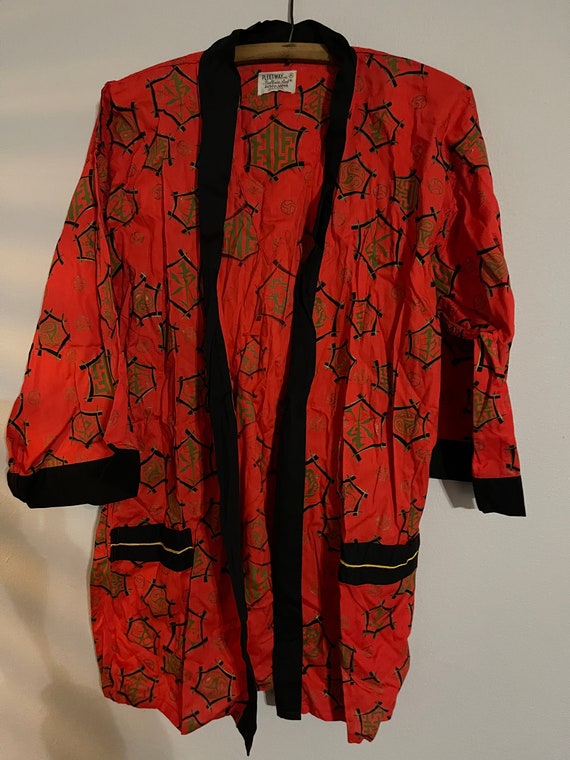 Vintage 1960s PLEETWAY Red Black Oriental KIMONO … - image 1