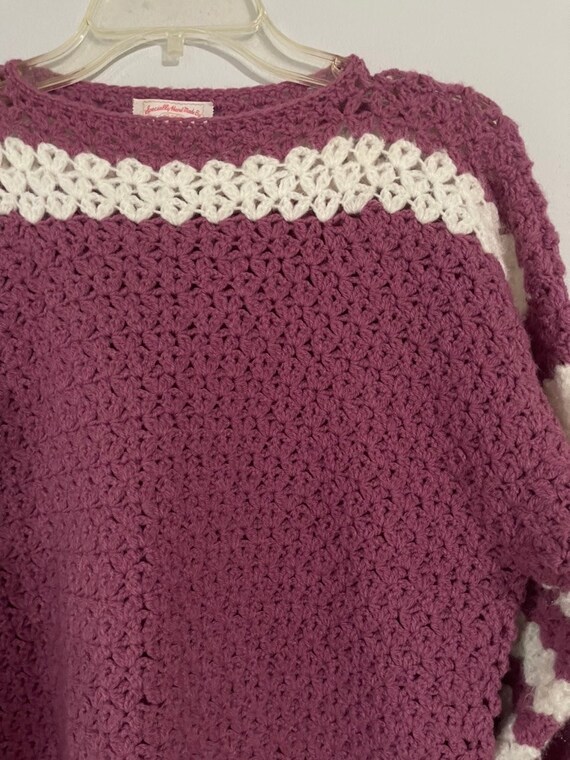 Vintage 1970s KNIT Crochet PLUM Sweater BALLOON S… - image 4