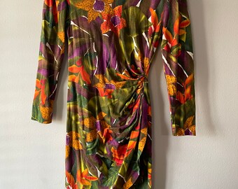 Vintage 90s FLORAL Gathered Waist DRESS Small petite