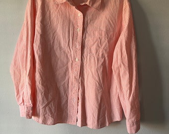 Vintage jaren 90 perzik geruite knop omhoog BLOUSE Shirt medium