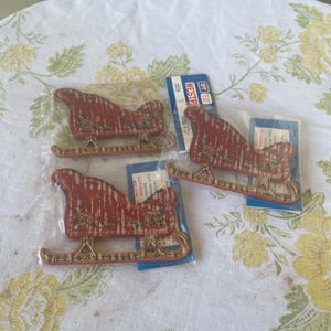 Vintage CHRISTMAS Lot of 3 Wood SLEIGH ORNAMENTS New old stock