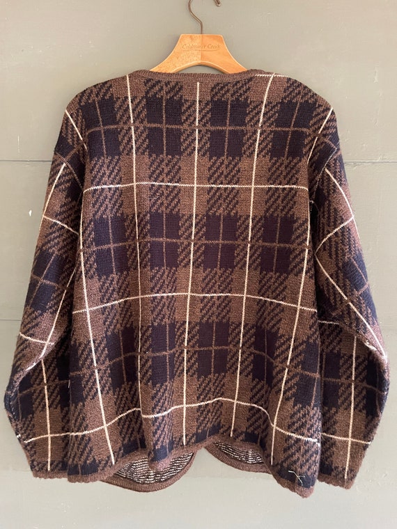 Vintage 80s PLAID Sweater CARDIGAN By Tally Ho la… - image 3