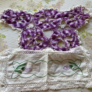 Vintage PURPLE Linen DOILIE Lot Butterfly Doilie image 1