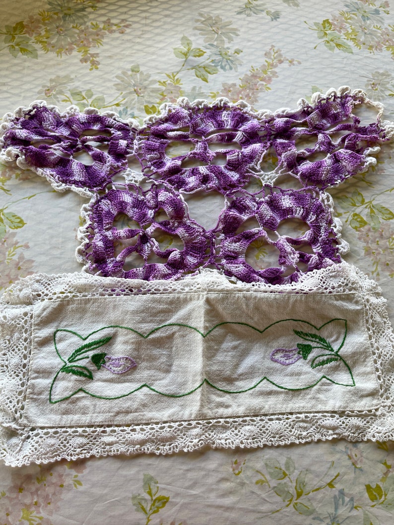 Vintage PURPLE Linen DOILIE Lot Butterfly Doilie image 1