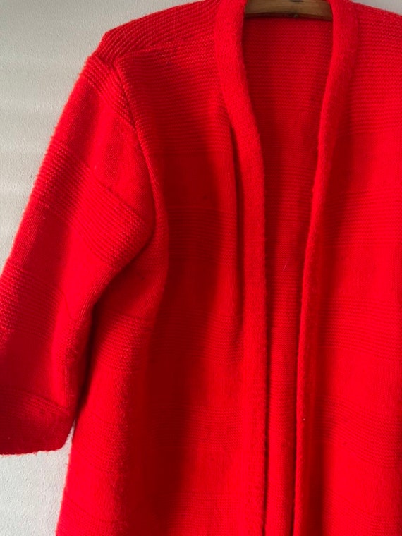 Vintage 1970s RED Acrylic CARDIGAN Rockabilly Mod - image 3