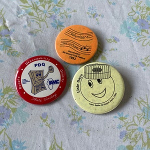 Vintage LOT of 3 PINBACK BUTTON Badges Pins Buttons Advertising