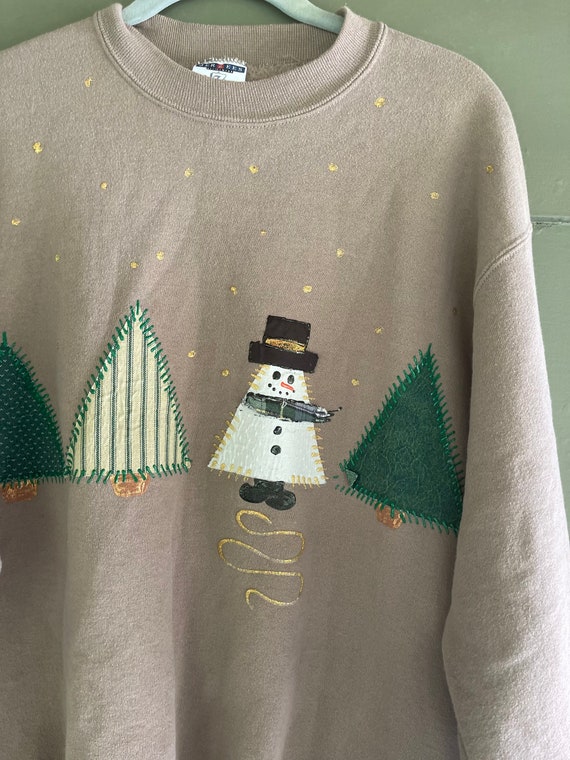 Vintage 80s CHRISTMAS Sweatshirt Top SNOWMAN & TR… - image 2