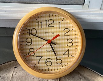 CUTE Vintage YELLOW Gingham SPARTUS Wall Clock