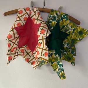 Vintage 60s LOT of 2 STAR Shaped QUILT Top Scrap Pieces